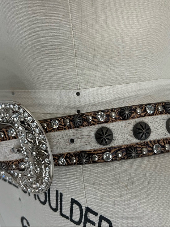 Rhinestone Western Cowhide Buckle Genuine Leather Belt White Brown Boot Barn main image 4